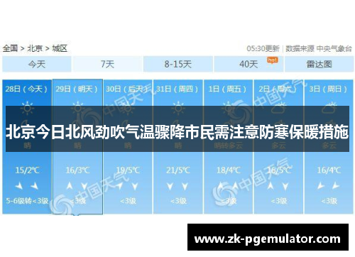 北京今日北风劲吹气温骤降市民需注意防寒保暖措施