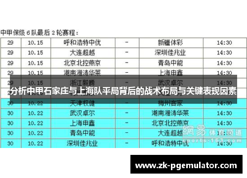 分析中甲石家庄与上海队平局背后的战术布局与关键表现因素