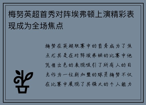 梅努英超首秀对阵埃弗顿上演精彩表现成为全场焦点